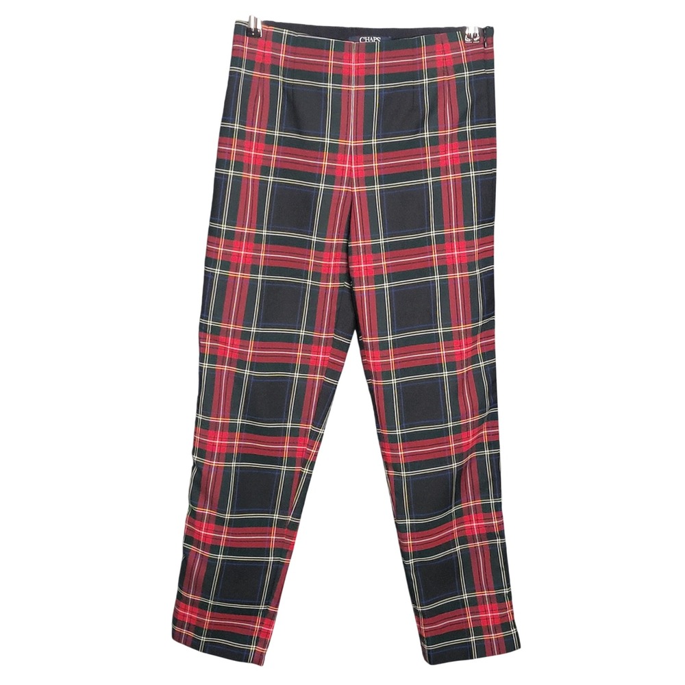 Chaps Ankle Pants 4 Red Plaid Tartan Side Zip Holiday Tapered Preppy Academia